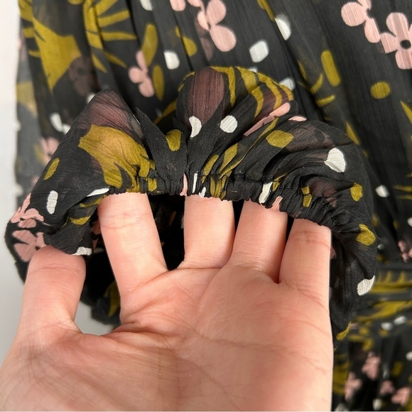 Vero Moda Black Pink Floral Sheer Long Sleeve V Neck Dress Size Medium - Picture 8 of 14